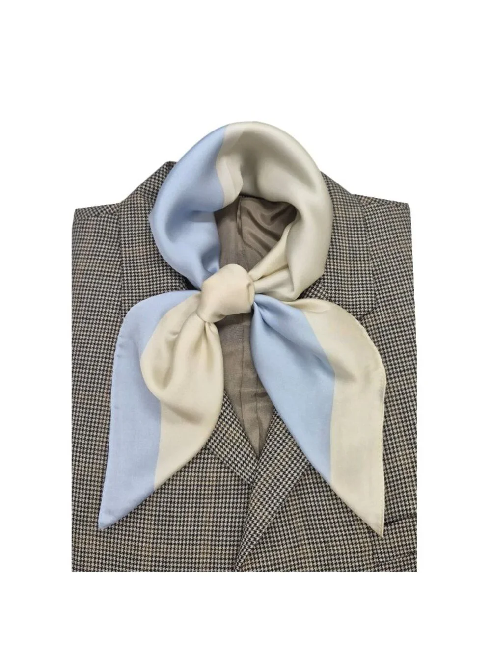 ✨Elegant Silky Scarf Blue Cream Color Block Square Geometric Design Minimalist